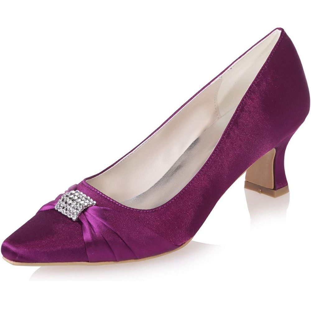Womens Court Shoes Rhinestone Satin Pointed Toe Low Kitten Heel size 8